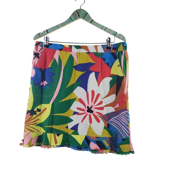 For Cynthia Dresses & Skirts - For Cynthia Big Floral Linen Distressed Frayed Hem Skirt, Lg
